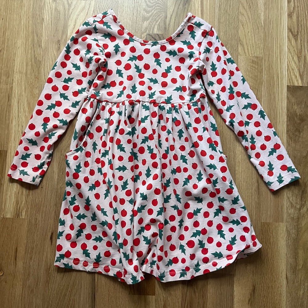 Charming Red and Green Cotton Dress with pockets